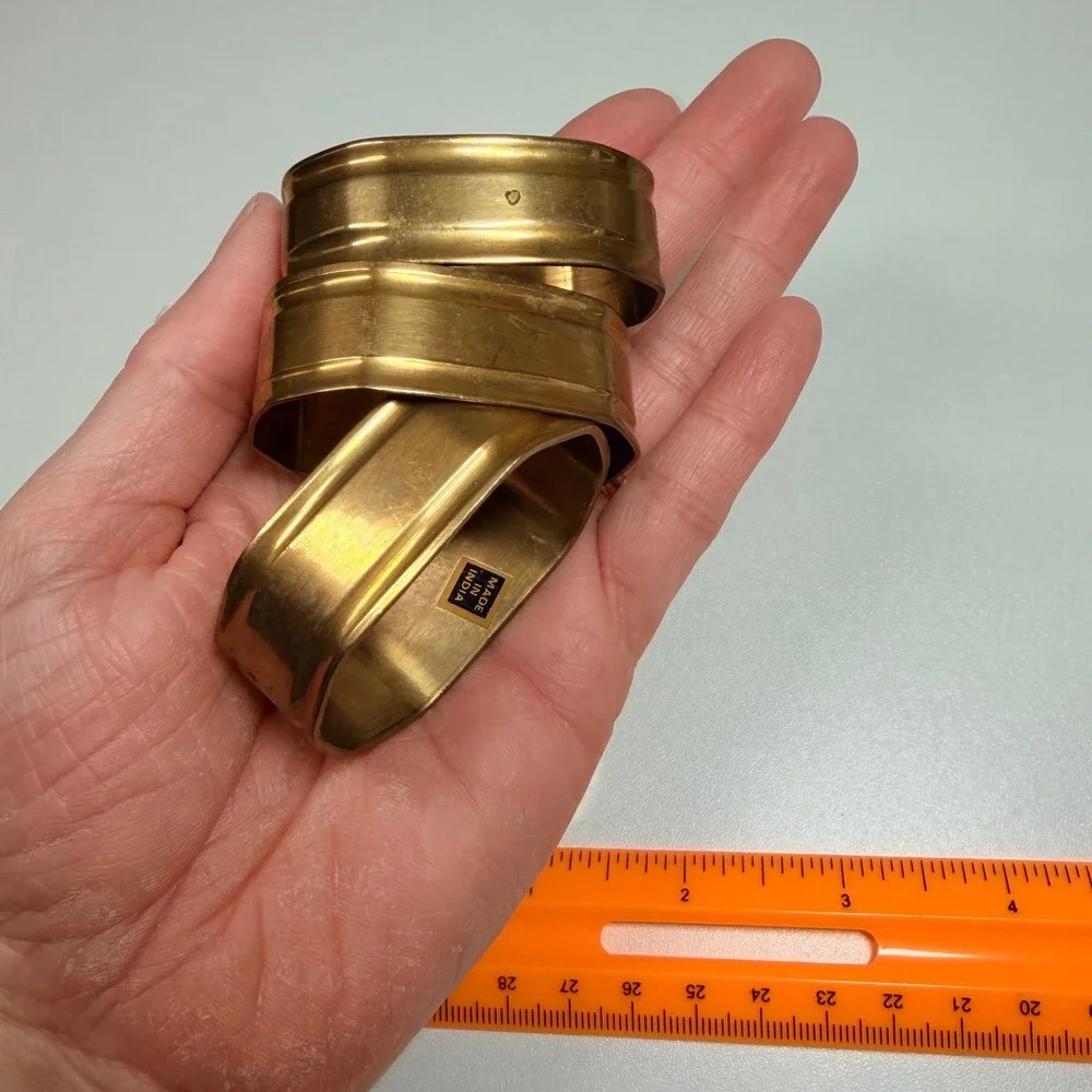 Vintage Napkin Rings Set of 4 Oval Gold Tone Made in India Mid Century